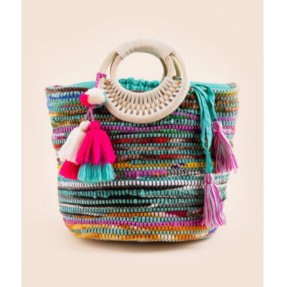 Francesca's Collections Handbags - Francesca's Collections Grendaline Woven Colorful Summer Bamboo Tote Bag